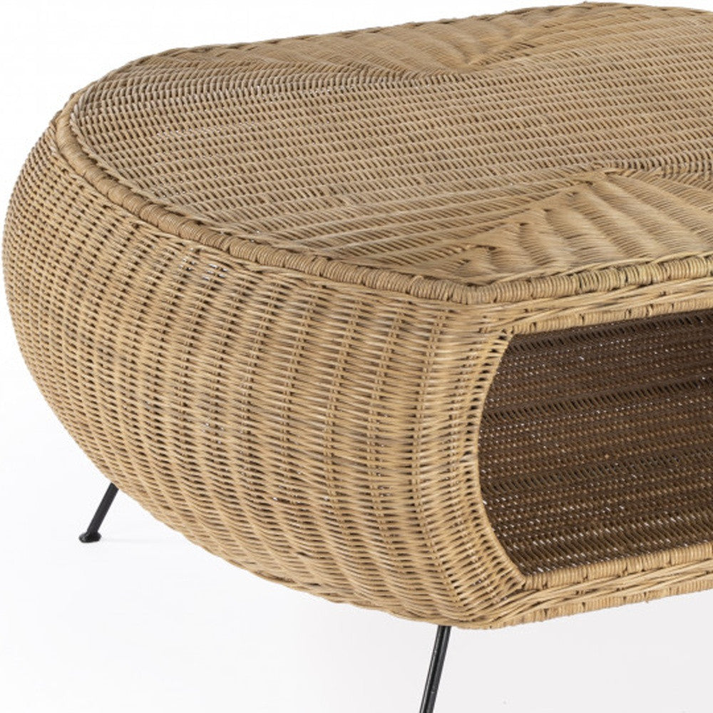 38" Natural Rattan Wicker With Iron Round Coffee Table By Homeroots