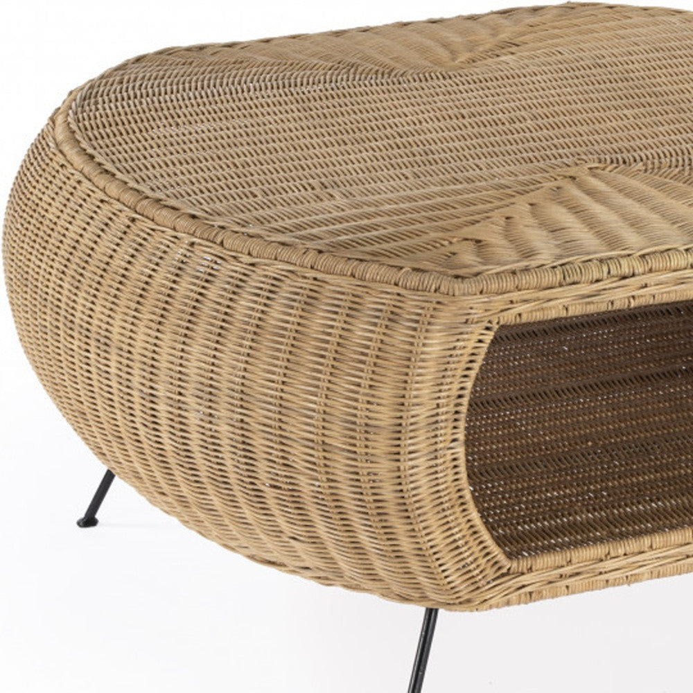 38" Natural Rattan Wicker With Iron Round Coffee Table By Homeroots | Coffee Tables | Modishstore - 3