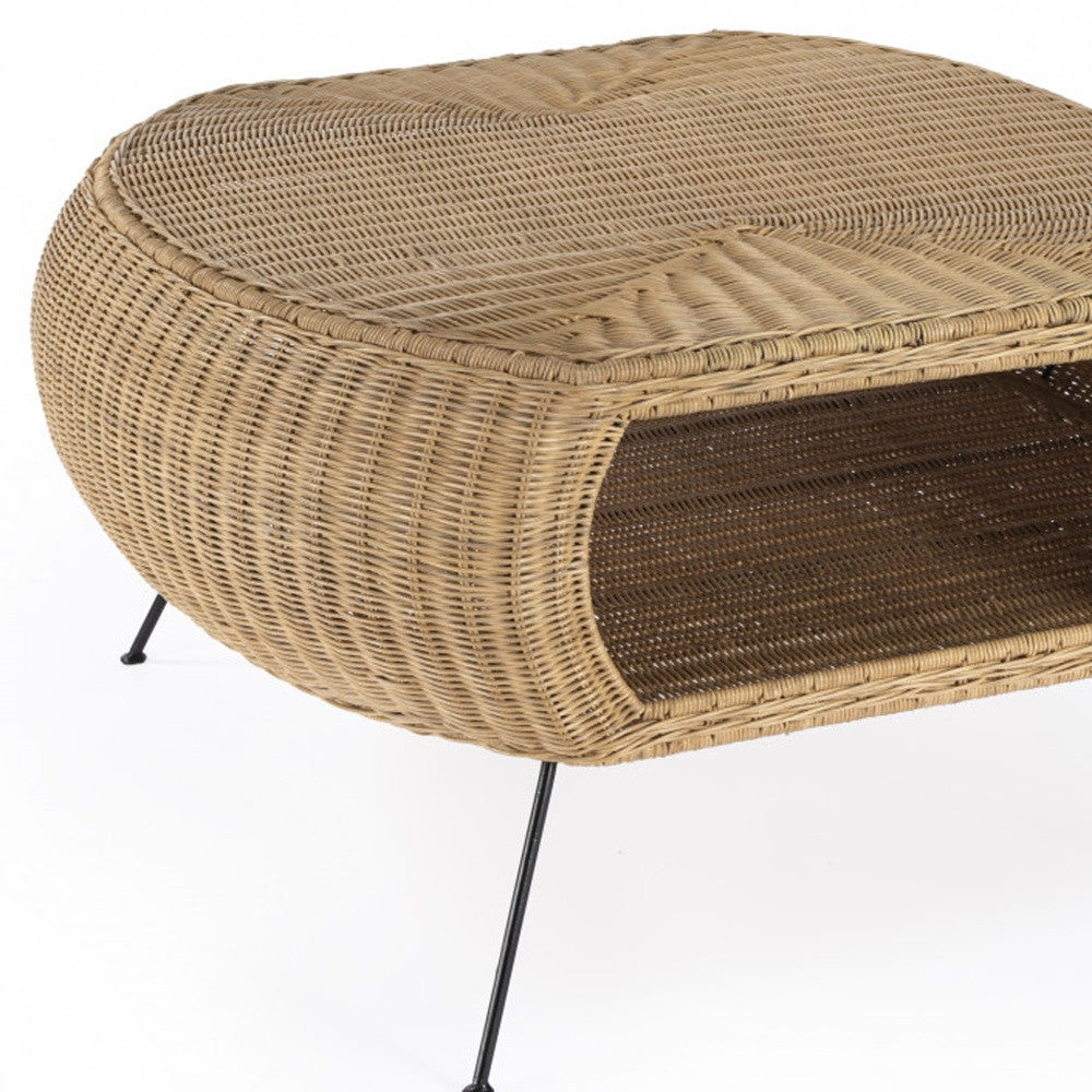 38" Natural Rattan Wicker With Iron Round Coffee Table By Homeroots | Coffee Tables | Modishstore - 4