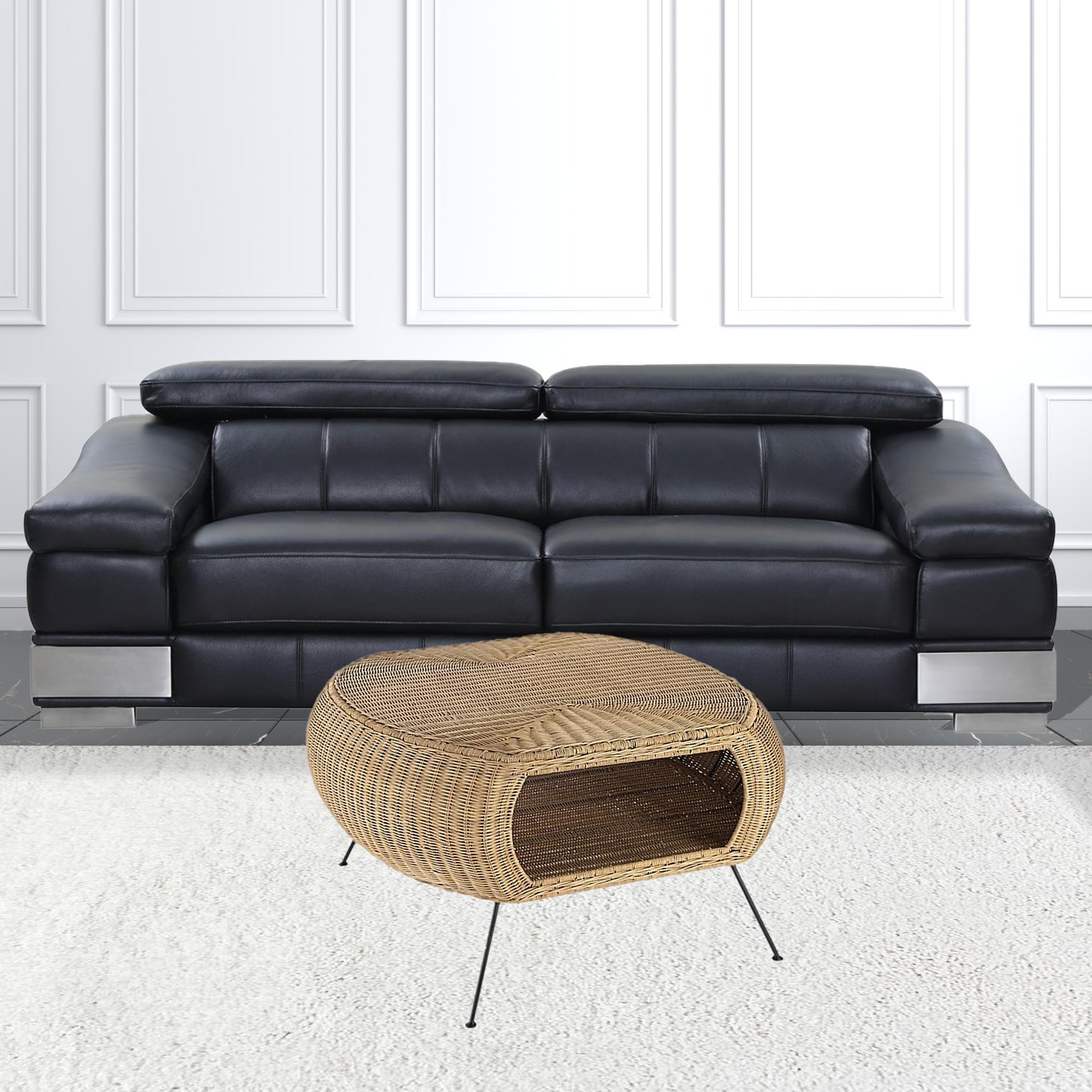 38" Natural Rattan Wicker With Iron Round Coffee Table By Homeroots | Coffee Tables | Modishstore - 2