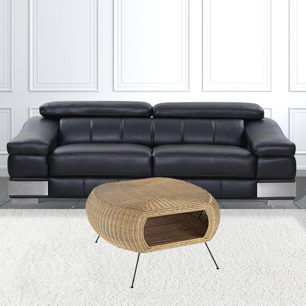 38" Natural Rattan Wicker With Iron Round Coffee Table By Homeroots | Coffee Tables | Modishstore - 2