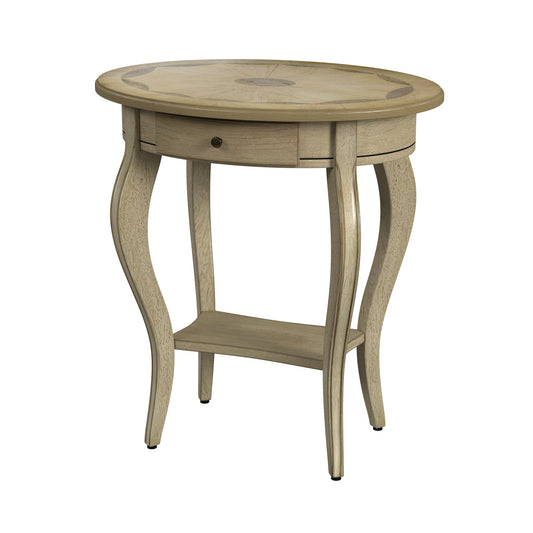 26" Beige Manufactured Wood Oval End Table With Drawer And Shelf By Homeroots