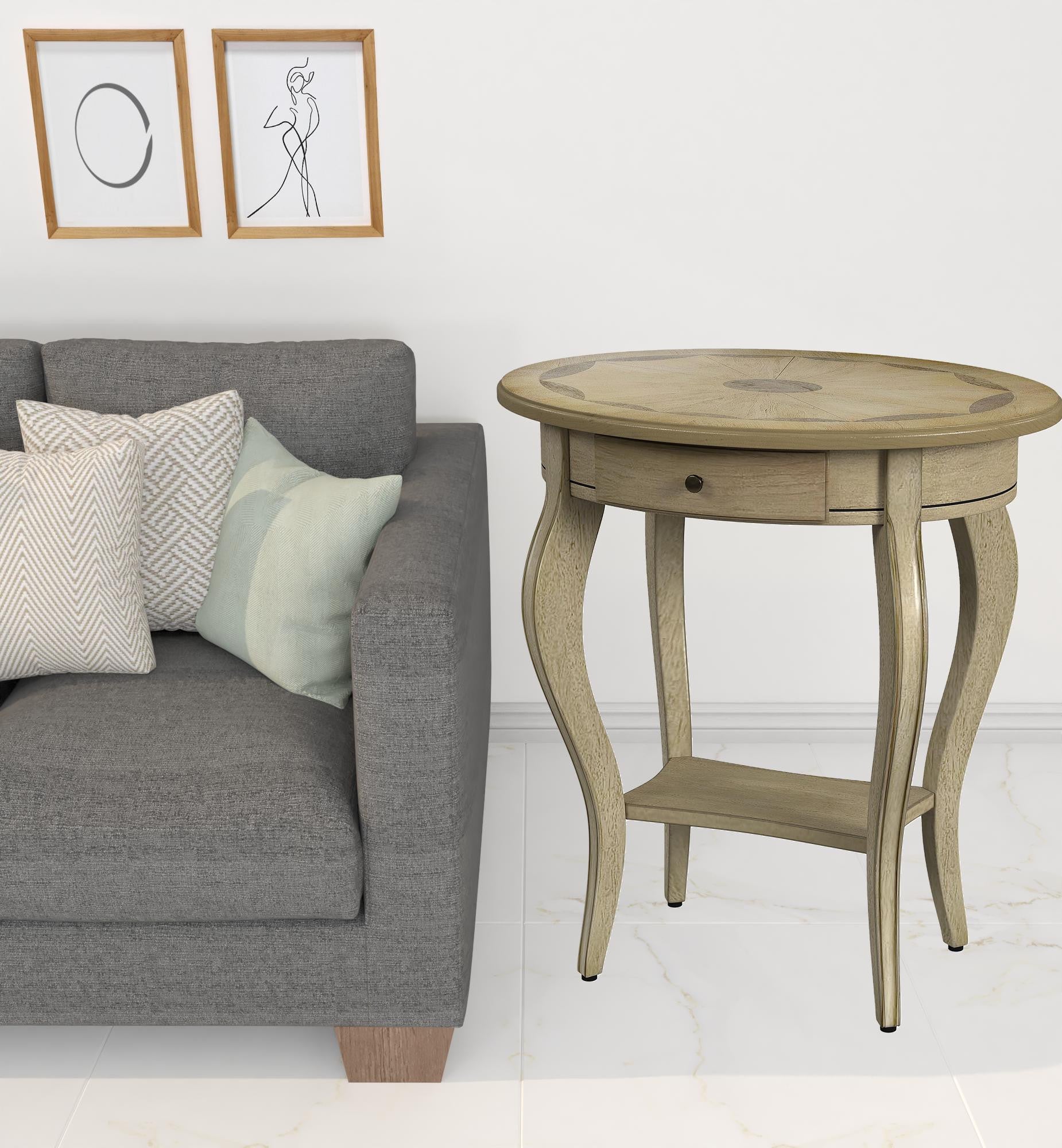 26" Beige Manufactured Wood Oval End Table With Drawer And Shelf By Homeroots | End Tables | Modishstore - 6