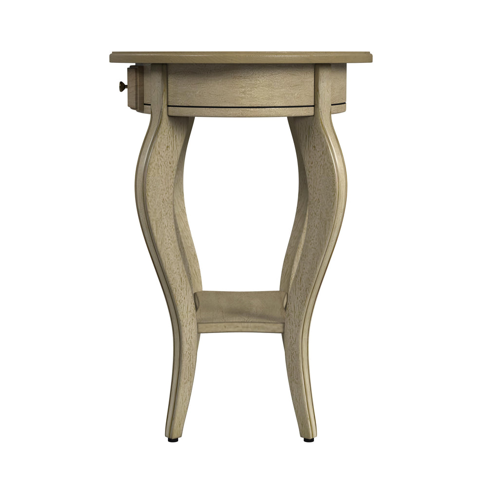 26" Beige Manufactured Wood Oval End Table With Drawer And Shelf By Homeroots | End Tables | Modishstore - 3