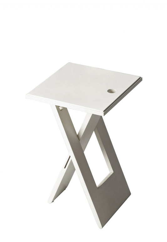 18" White Solid Wood Square Folding End Table By Homeroots