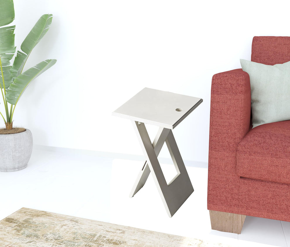 18" White Solid Wood Square Folding End Table By Homeroots | End Tables | Modishstore - 2