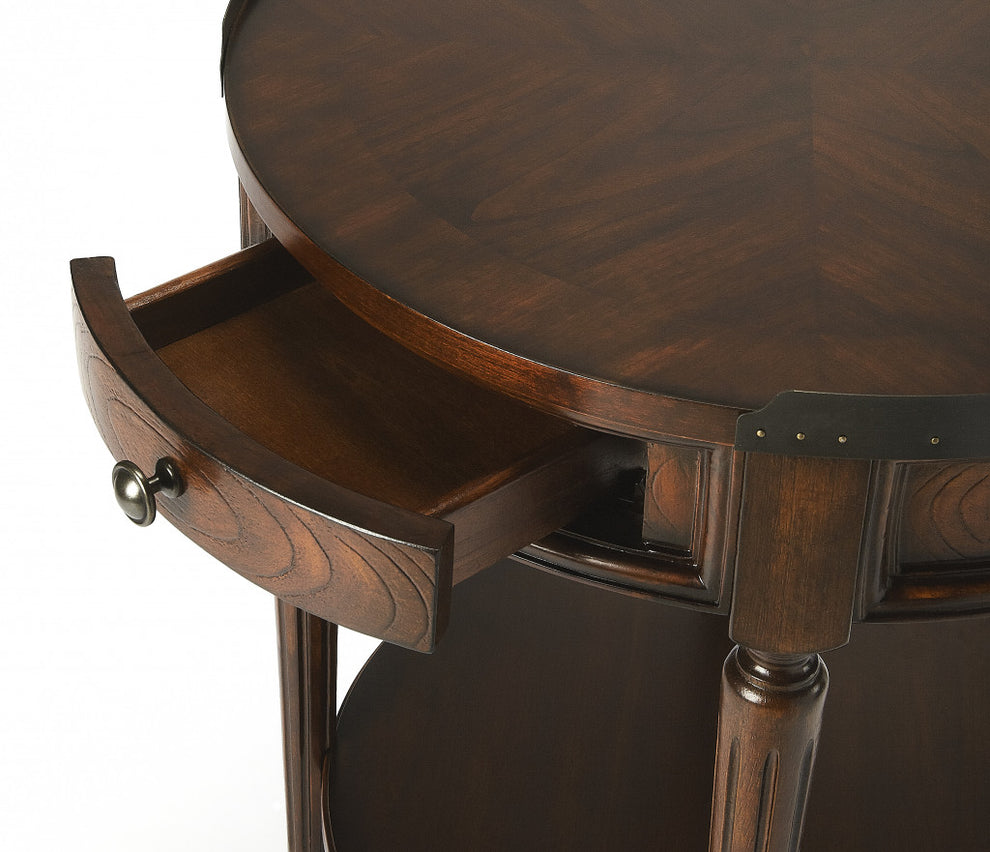 26" Dark Brown Manufactured Wood Round End Table With Drawer And Shelf By Homeroots | End Tables | Modishstore - 5