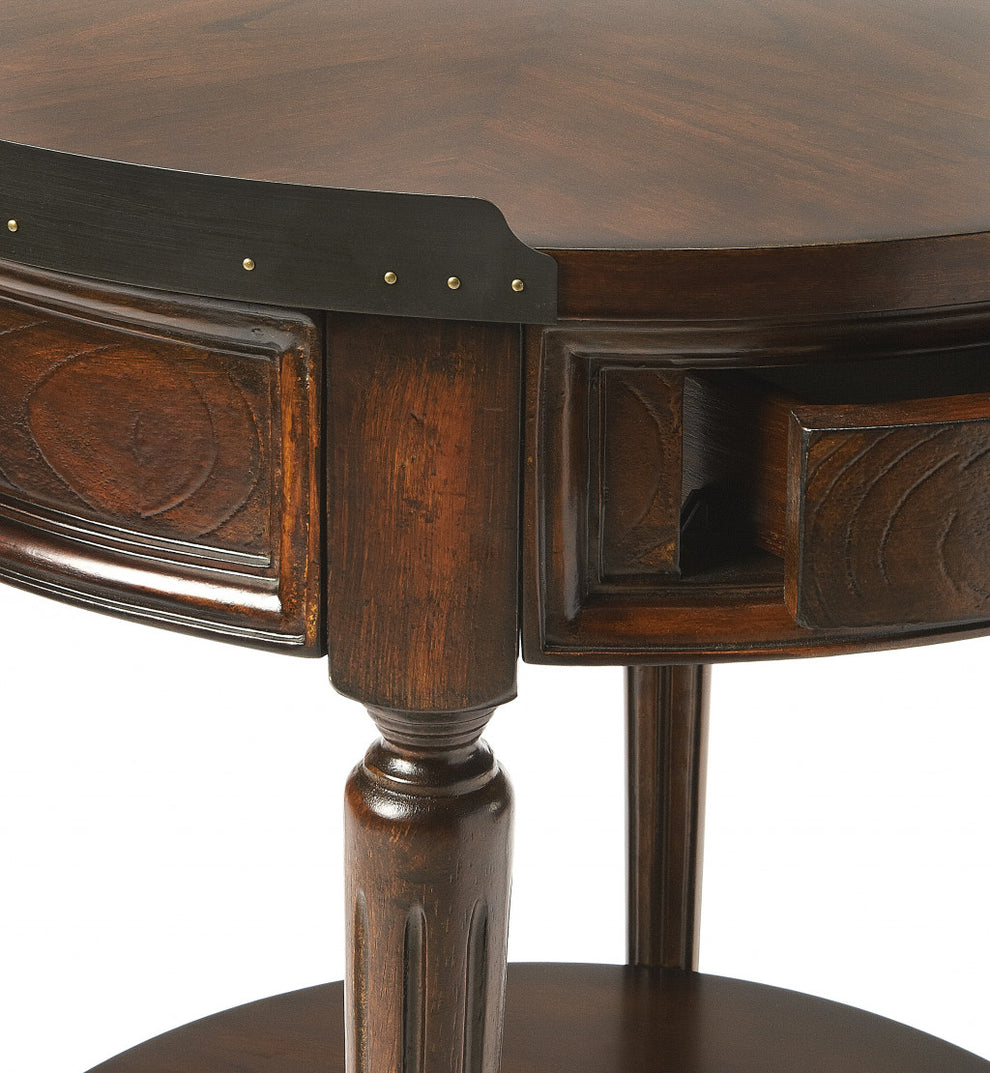 26" Dark Brown Manufactured Wood Round End Table With Drawer And Shelf By Homeroots | End Tables | Modishstore - 6