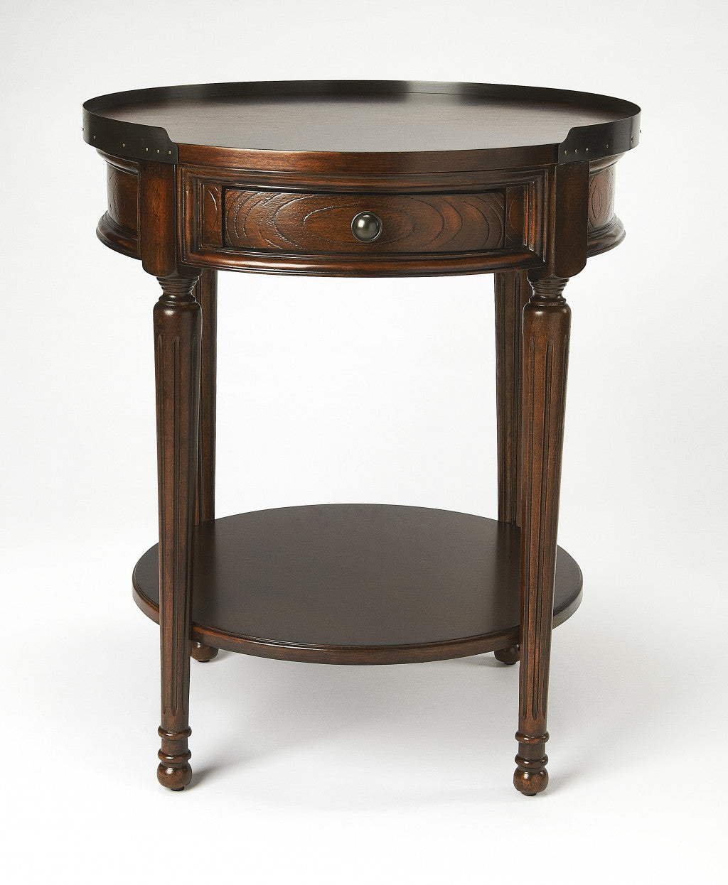 26" Dark Brown Manufactured Wood Round End Table With Drawer And Shelf By Homeroots