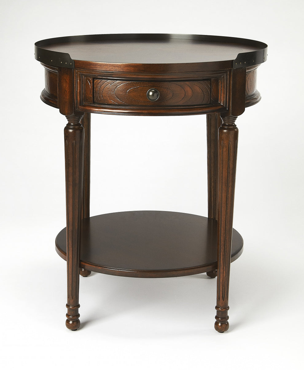 26" Dark Brown Manufactured Wood Round End Table With Drawer And Shelf By Homeroots | End Tables | Modishstore - 2