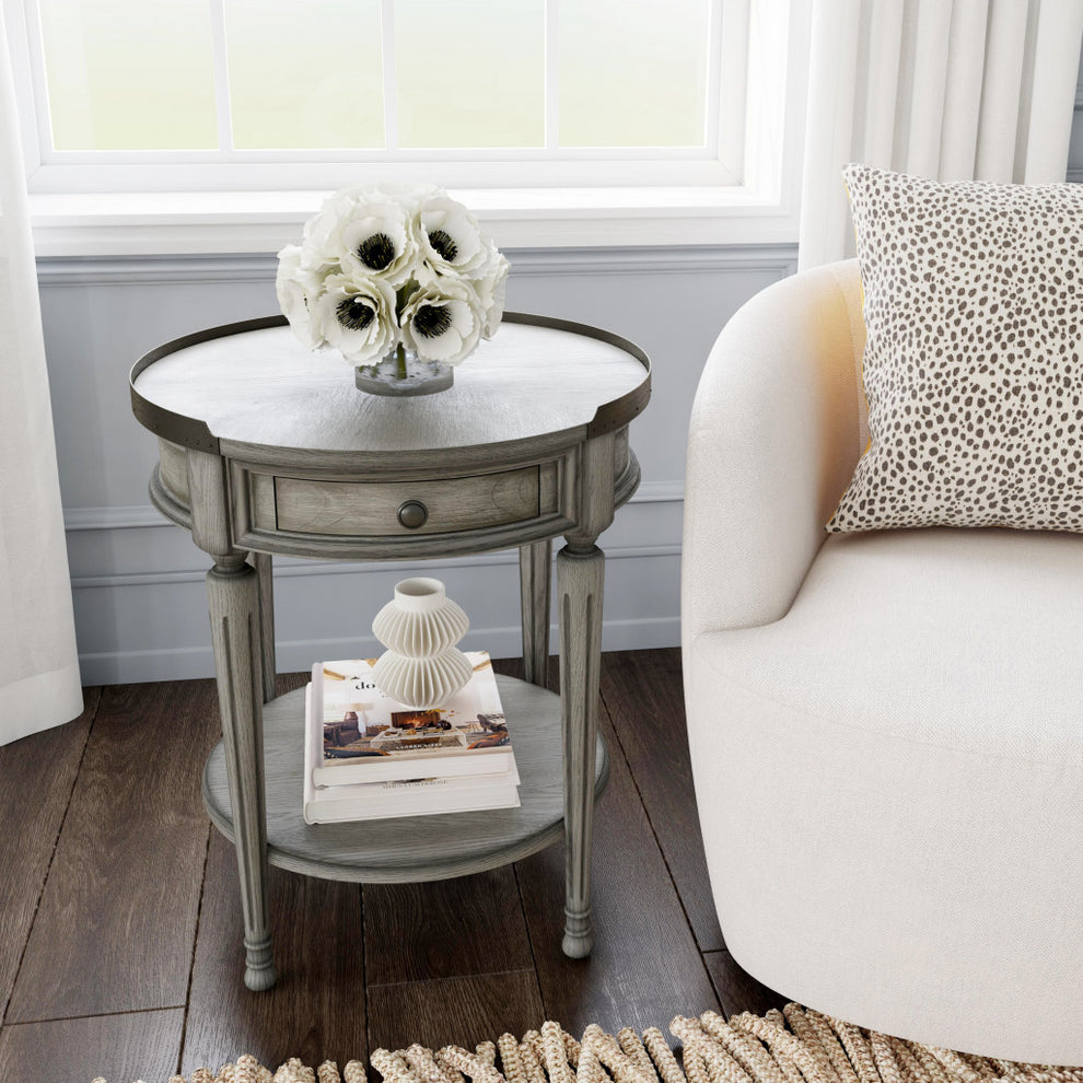26" Gray Manufactured Wood Round End Table With Drawer And Shelf By Homeroots | End Tables | Modishstore - 8