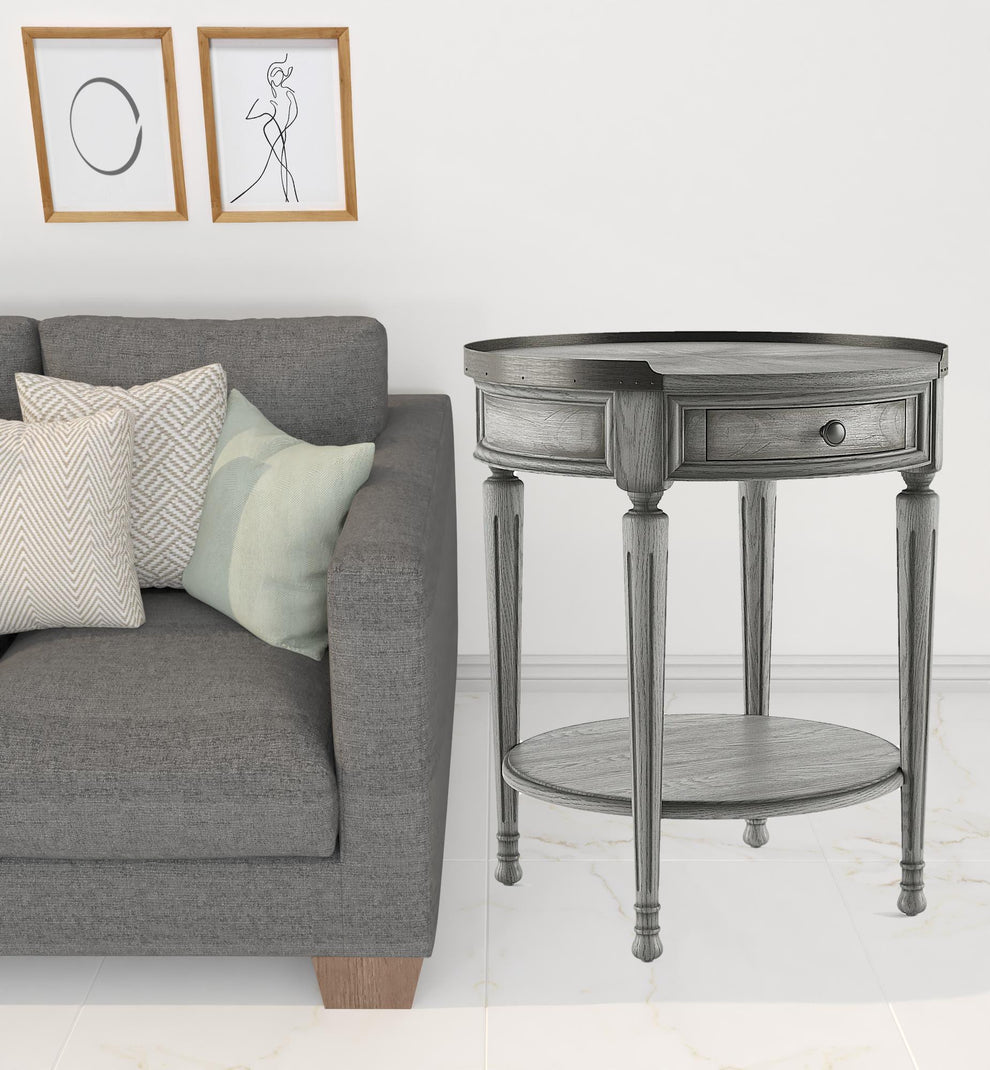 26" Gray Manufactured Wood Round End Table With Drawer And Shelf By Homeroots | End Tables | Modishstore - 7