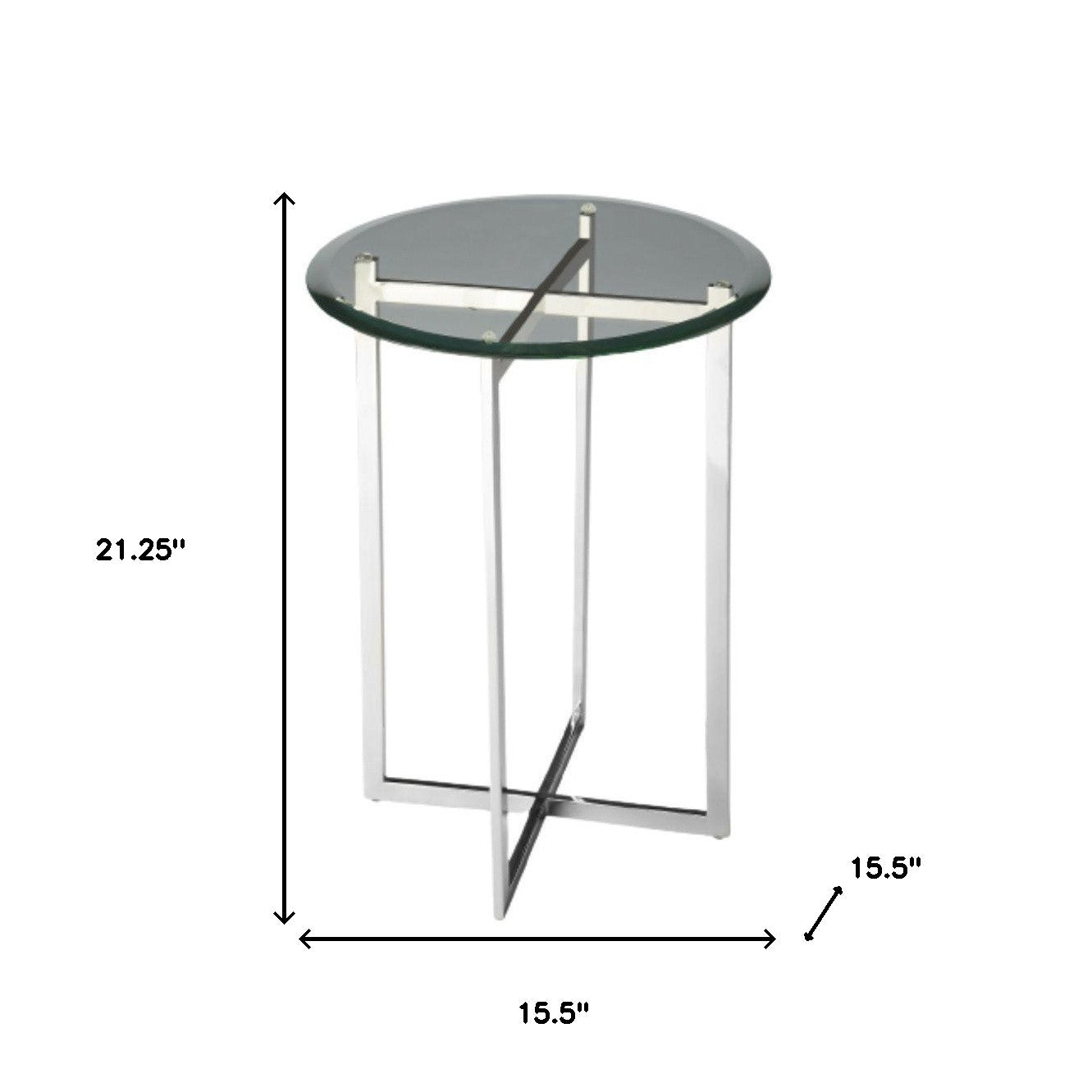 21" Silver Geo Base and Glass Round End Table By Homeroots