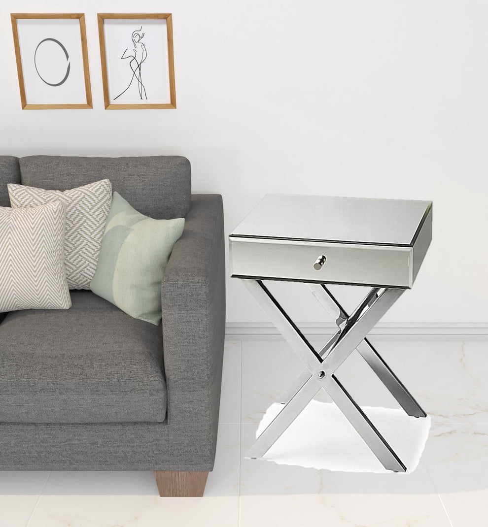 24" Mirrored Glass End Table With Drawer By Homeroots | End Tables | Modishstore - 3