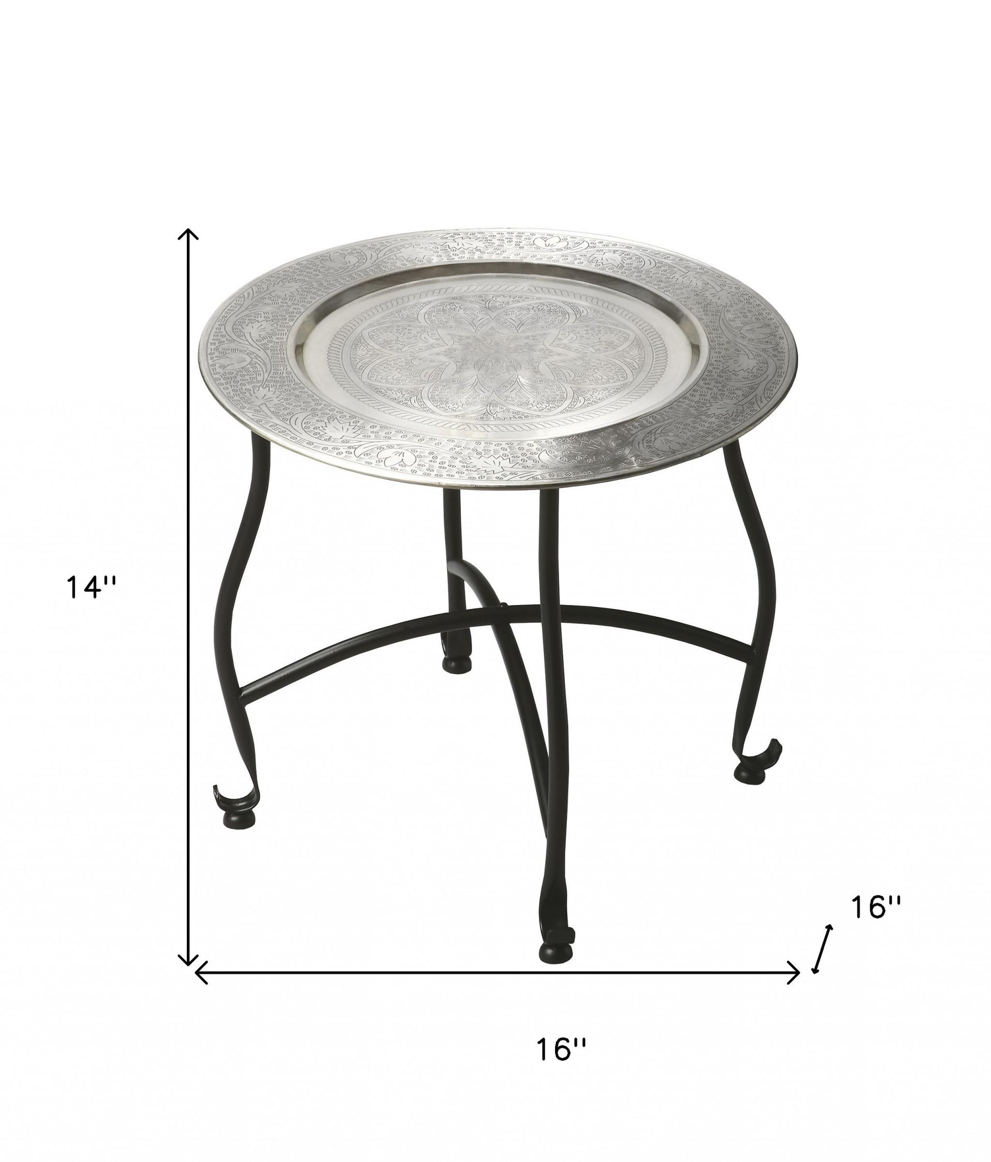 14" Black And Silver Aluminum Round End Table By Homeroots | End Tables | Modishstore - 5