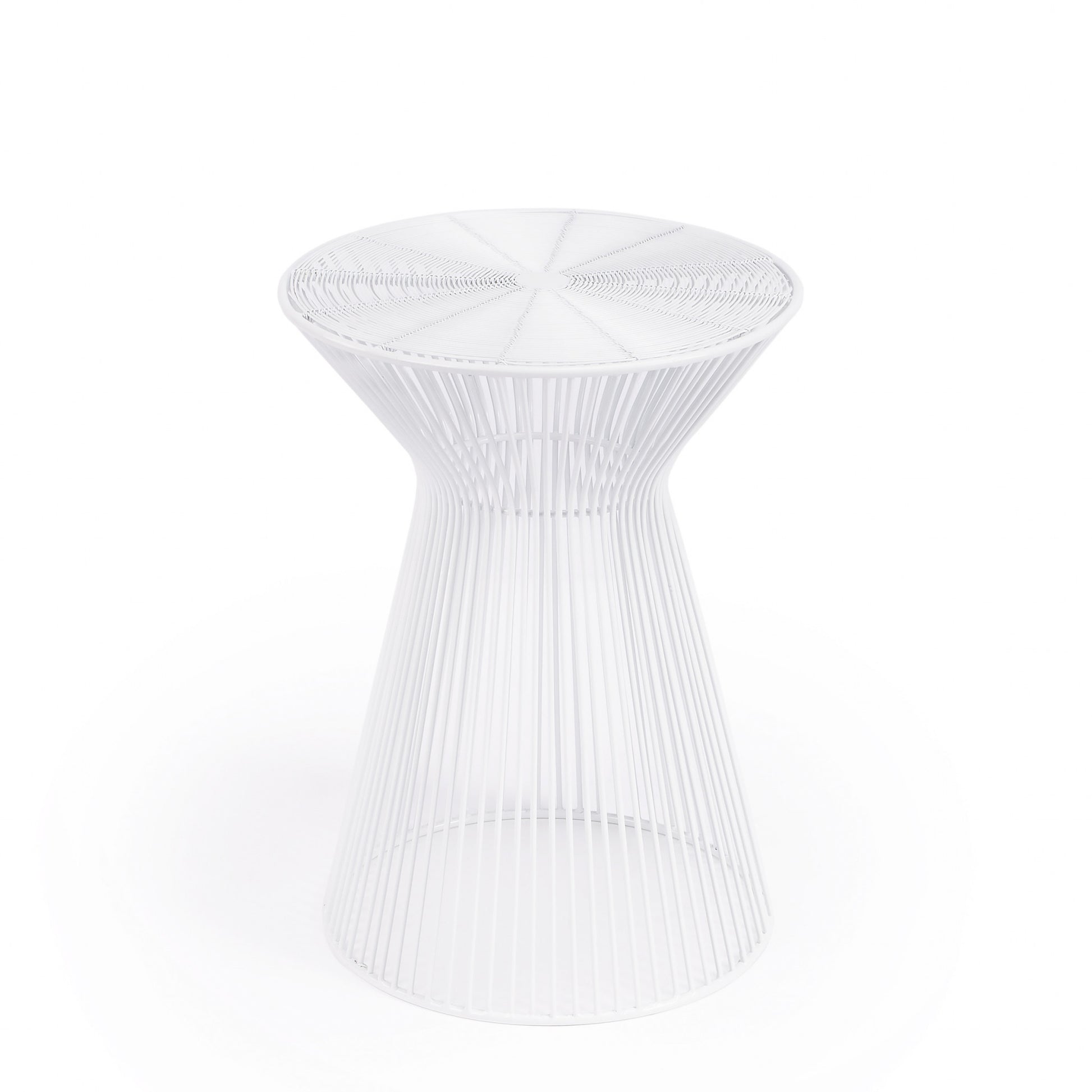 18" White Cinched Iron Round Top End Table By Homeroots | End Tables | Modishstore