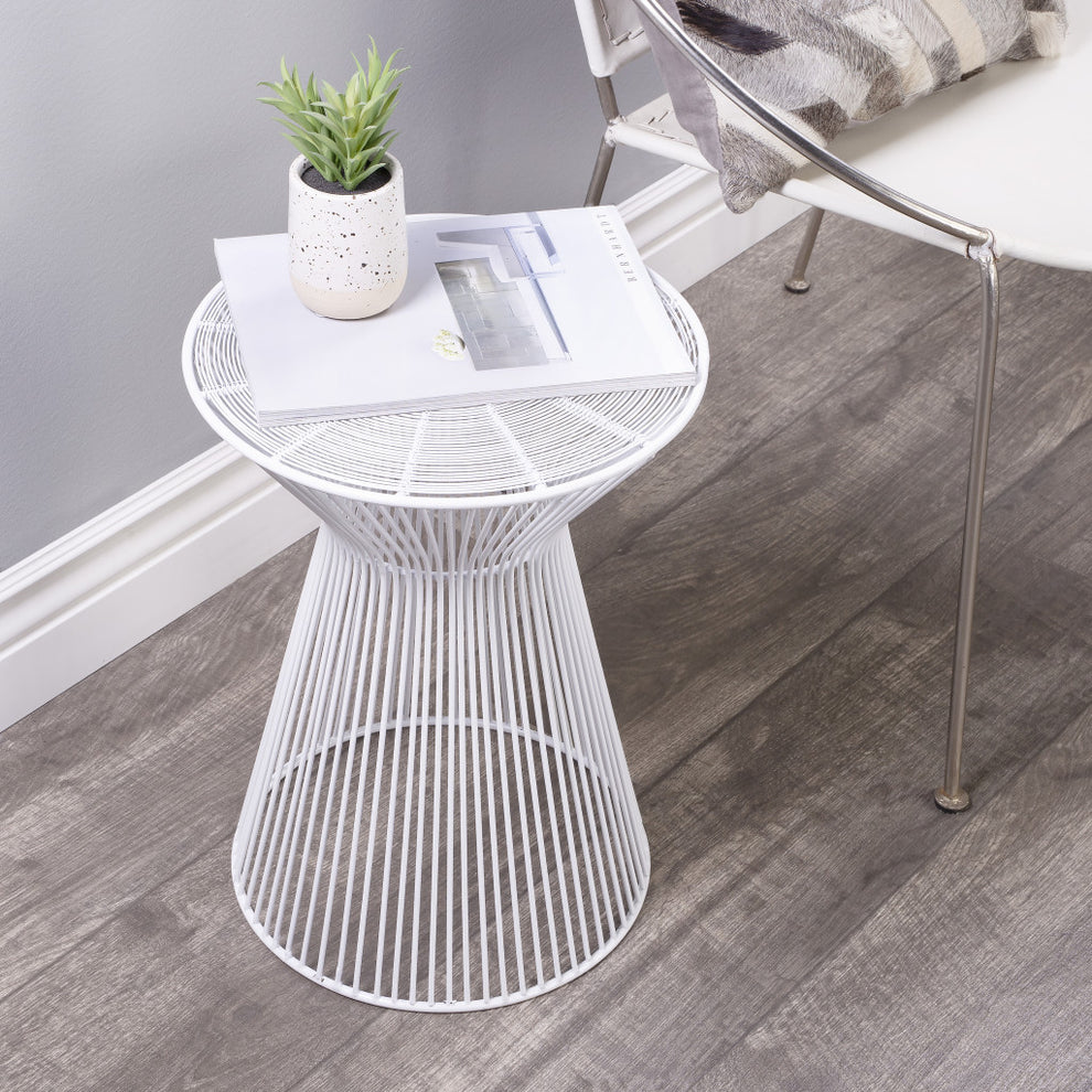 18" White Cinched Iron Round Top End Table By Homeroots | End Tables | Modishstore - 7