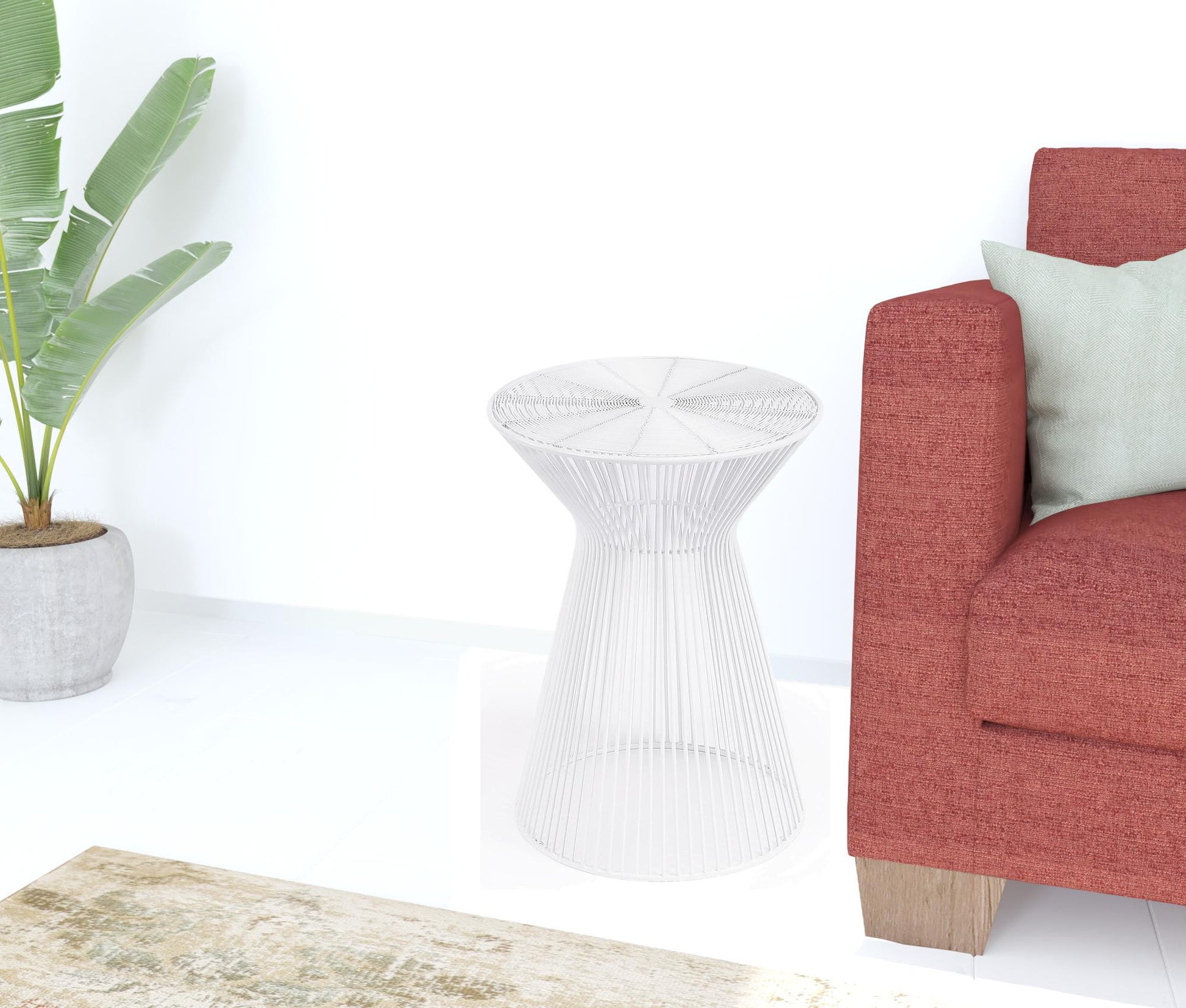 18" White Cinched Iron Round Top End Table By Homeroots | End Tables | Modishstore - 5