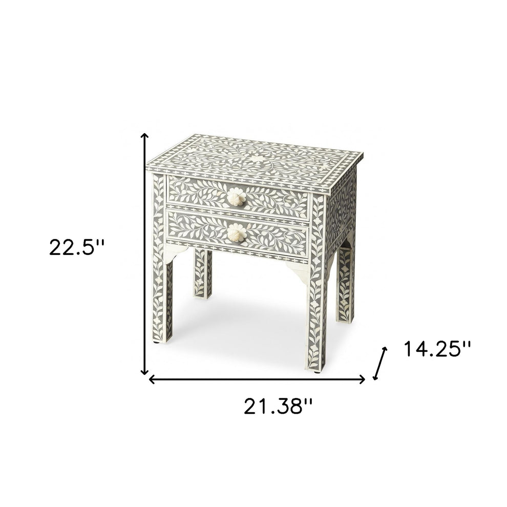 23" Gray Manufactured Wood Rectangular End Table With Two Drawers By Homeroots | End Tables | Modishstore - 5