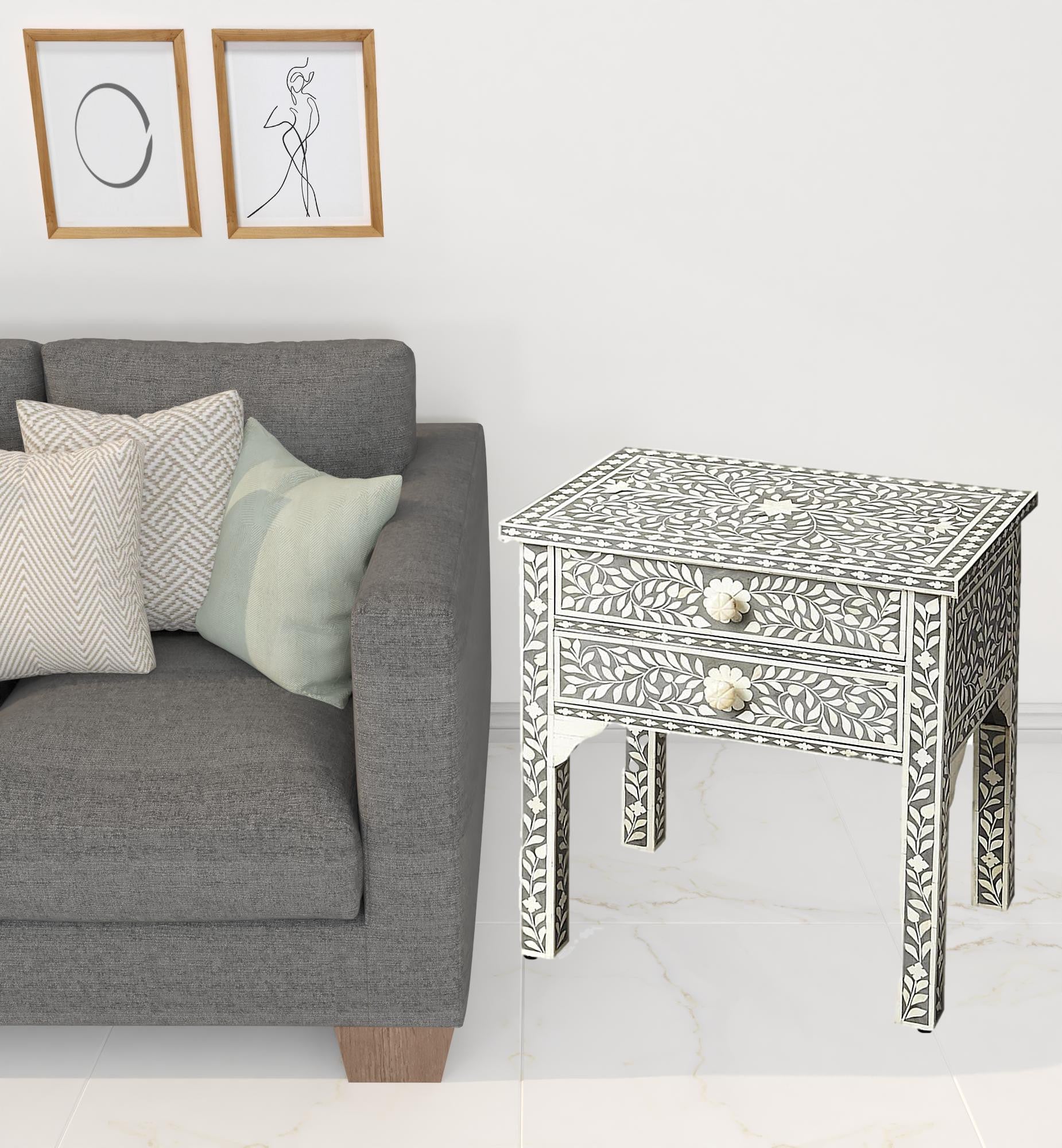 23" Gray Manufactured Wood Rectangular End Table With Two Drawers By Homeroots | End Tables | Modishstore - 2