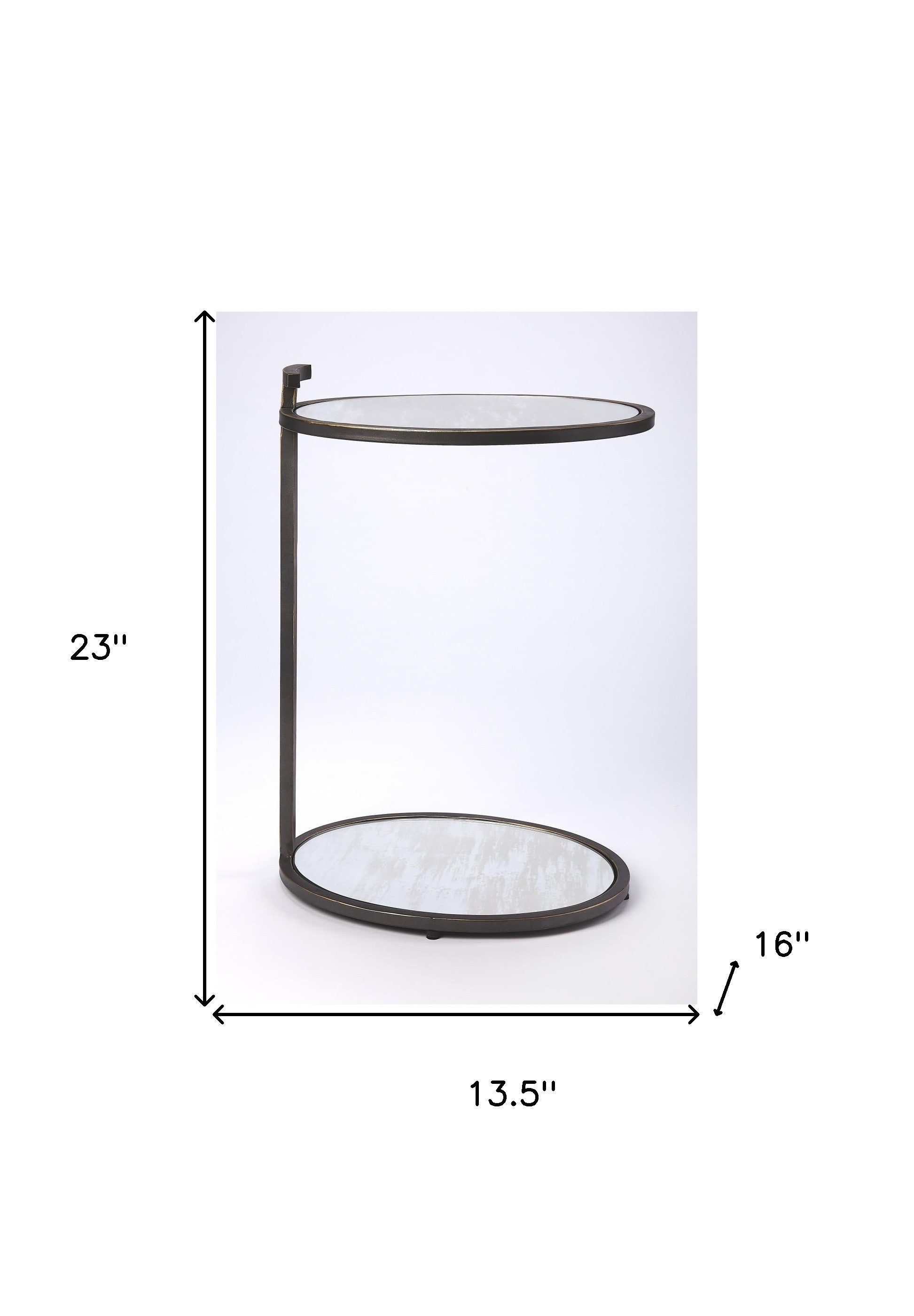 23" Black Mirrored Oval End Table With Shelf By Homeroots | End Tables | Modishstore - 6