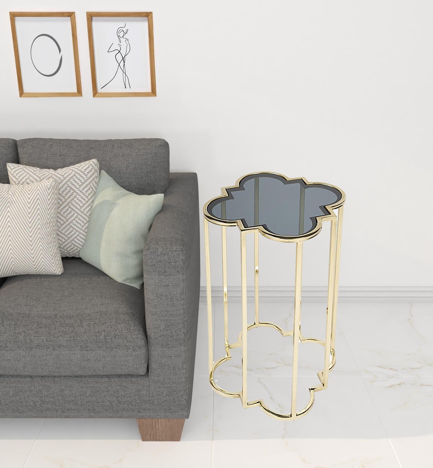 24" Gold And Black Glass Free Form End Table By Homeroots | End Tables | Modishstore - 7