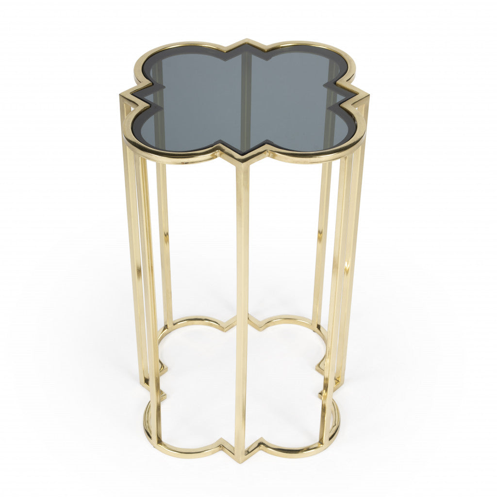 24" Gold And Black Glass Free Form End Table By Homeroots | End Tables | Modishstore - 2