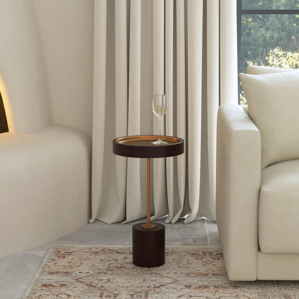 22" Black And Rosegold Solid Wood Round End Table By Homeroots | End Tables | Modishstore - 6