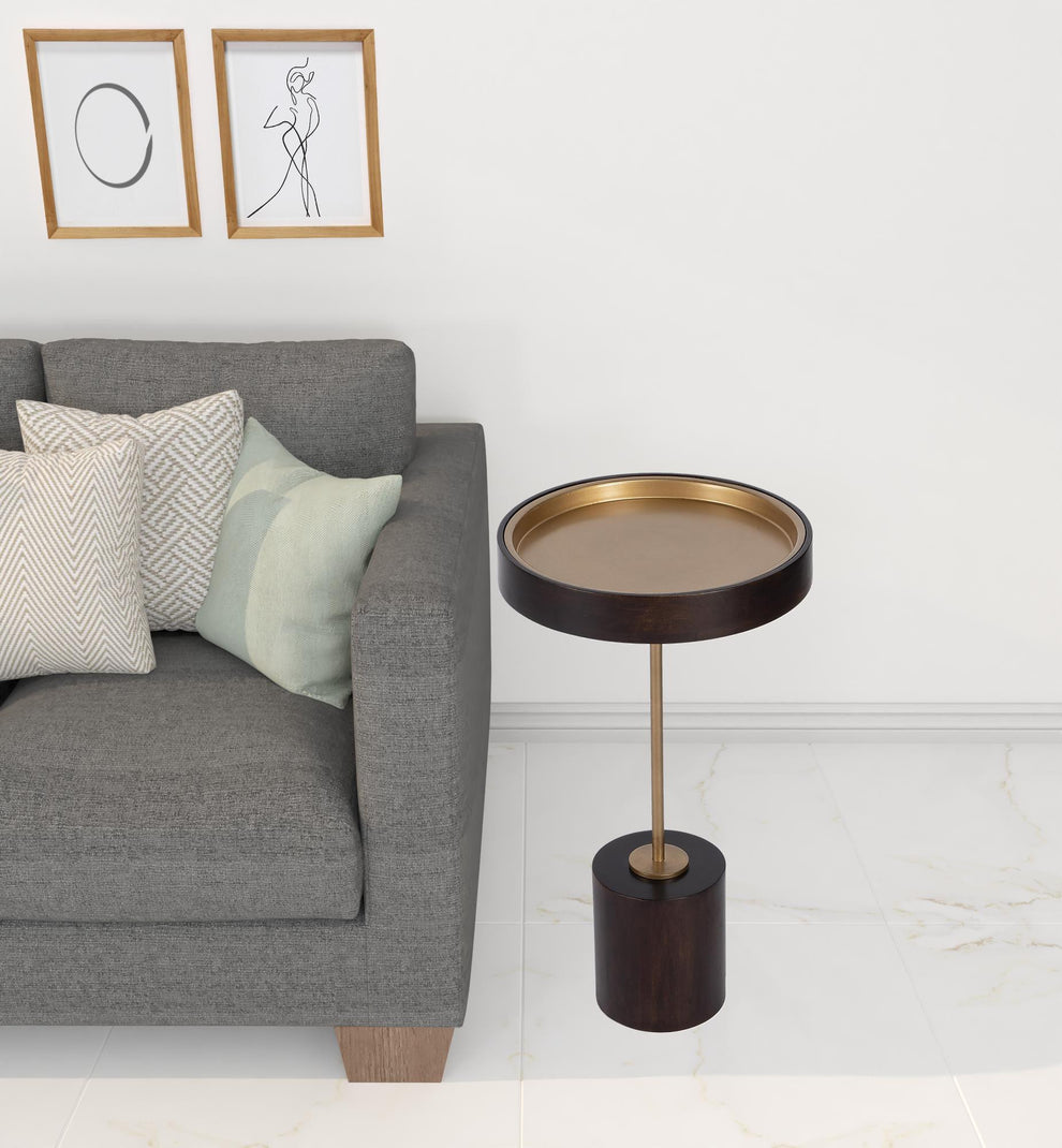 22" Black And Rosegold Solid Wood Round End Table By Homeroots | End Tables | Modishstore - 5