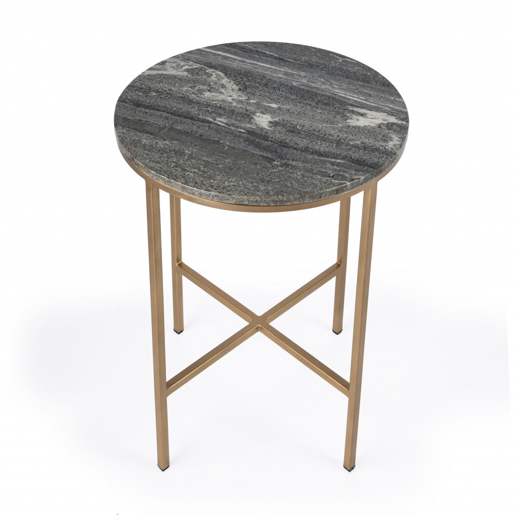 23" Brass And Gray Marble Round End Table By Homeroots | End Tables | Modishstore - 2