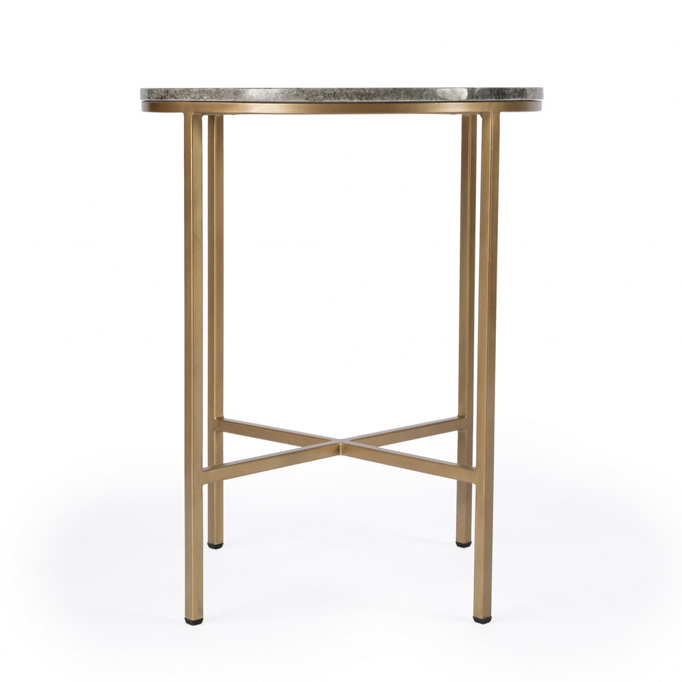 23" Brass And Gray Marble Round End Table By Homeroots | End Tables | Modishstore - 3