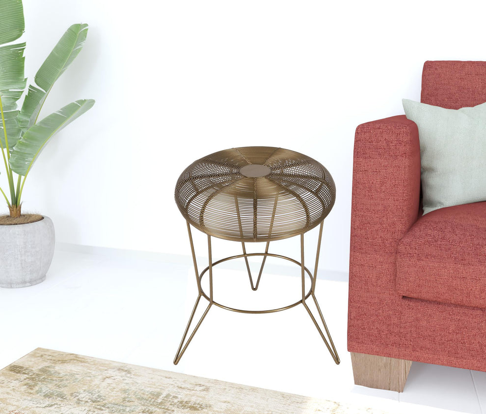 18" Antique Gold Iron Round End Table By Homeroots | End Tables | Modishstore - 6