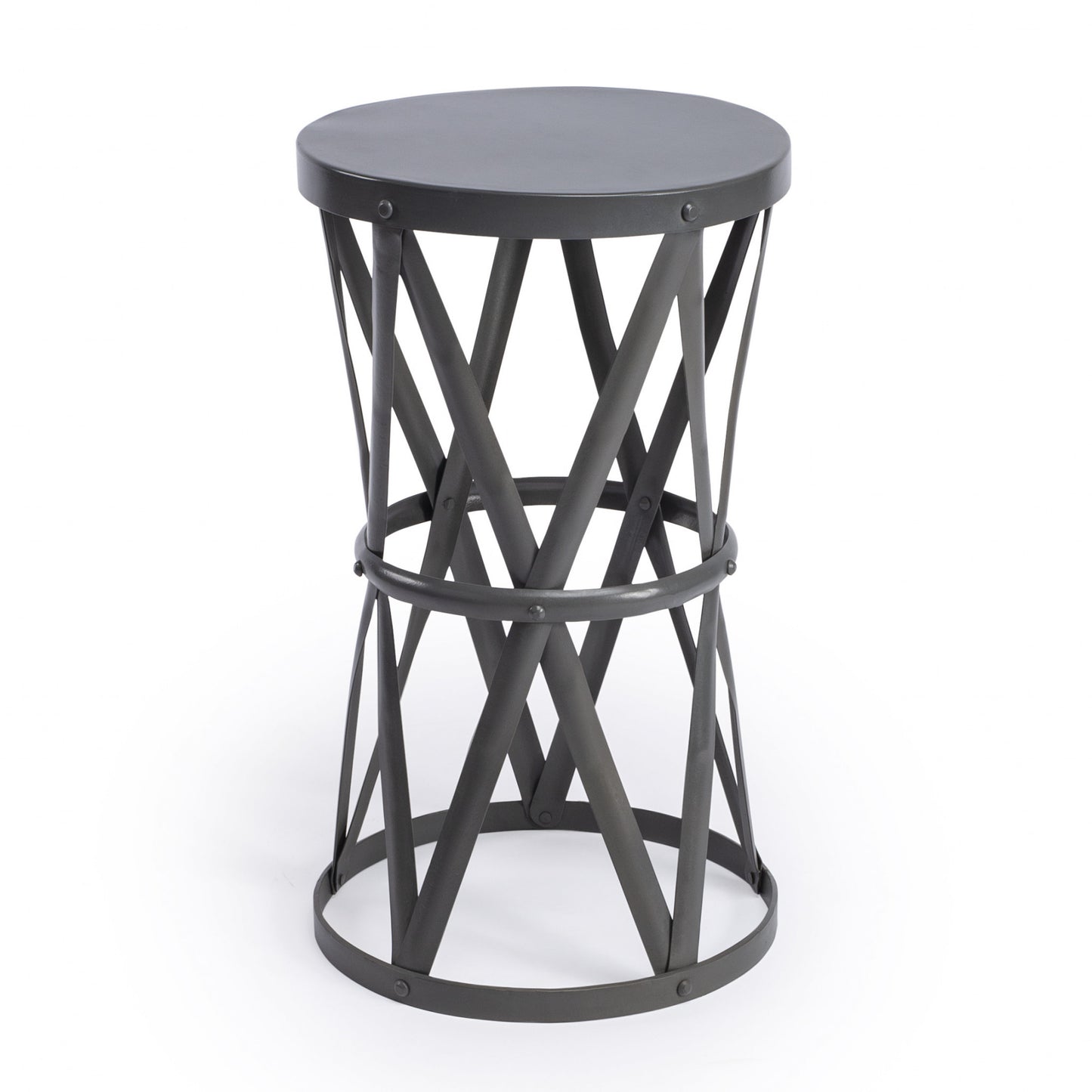 22" Gray Iron Hourglass Base Round Top End Table By Homeroots | End Tables | Modishstore