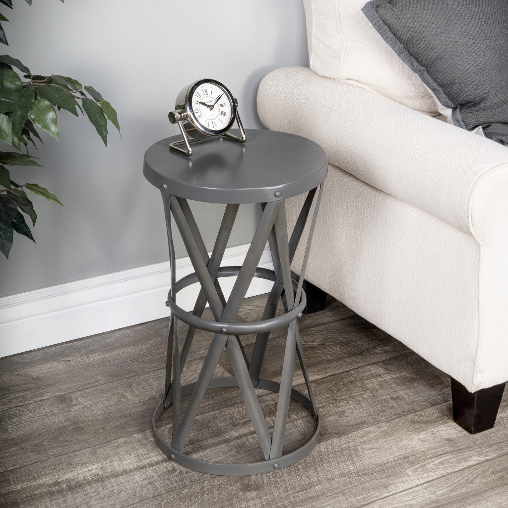 22" Gray Iron Hourglass Base Round Top End Table By Homeroots | End Tables | Modishstore - 7