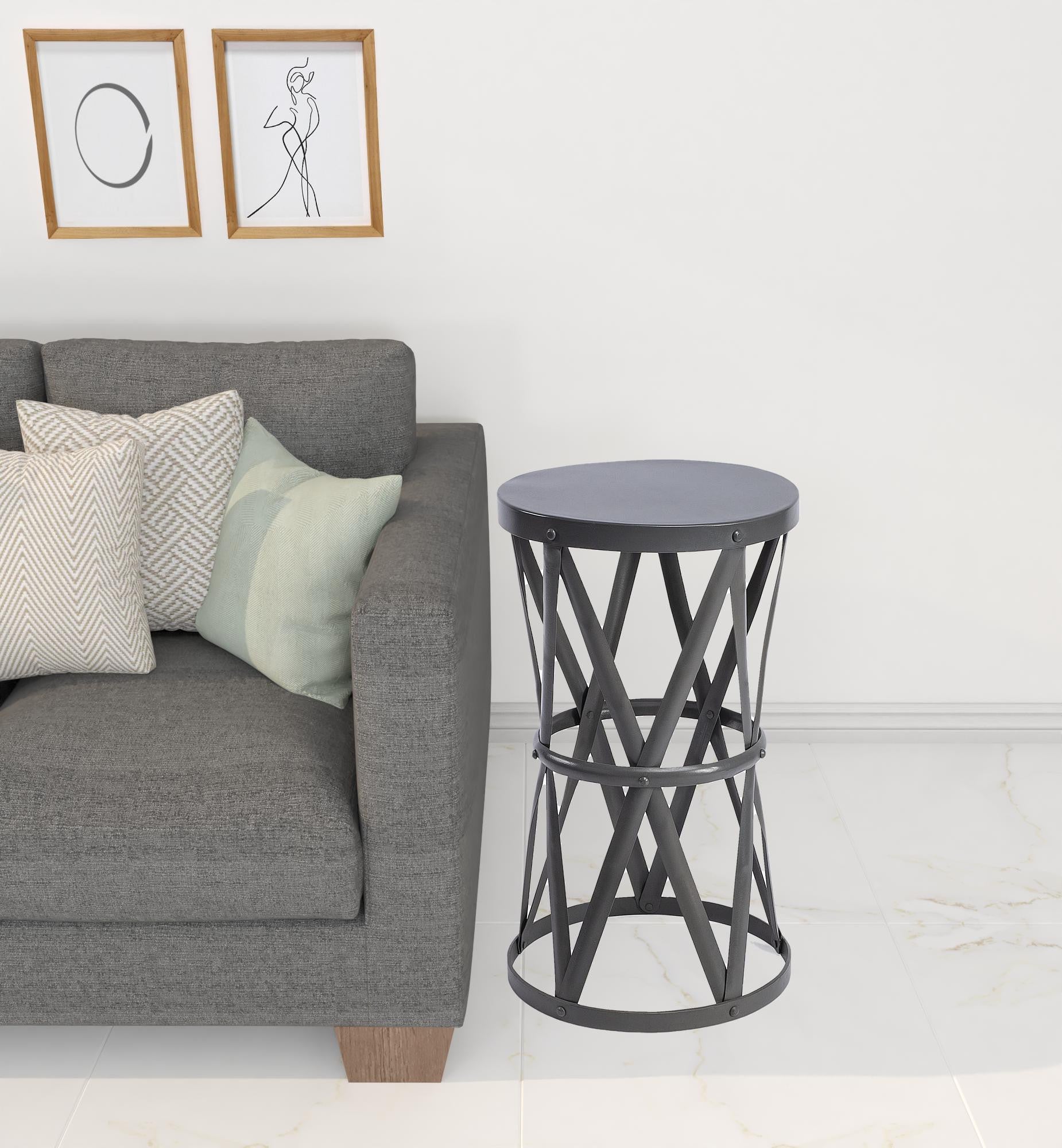 22" Gray Iron Hourglass Base Round Top End Table By Homeroots | End Tables | Modishstore - 5