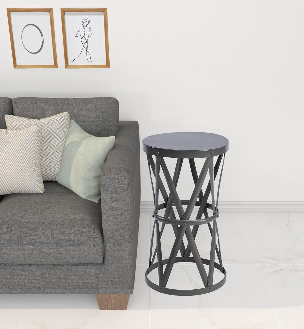 22" Gray Iron Hourglass Base Round Top End Table By Homeroots | End Tables | Modishstore - 5