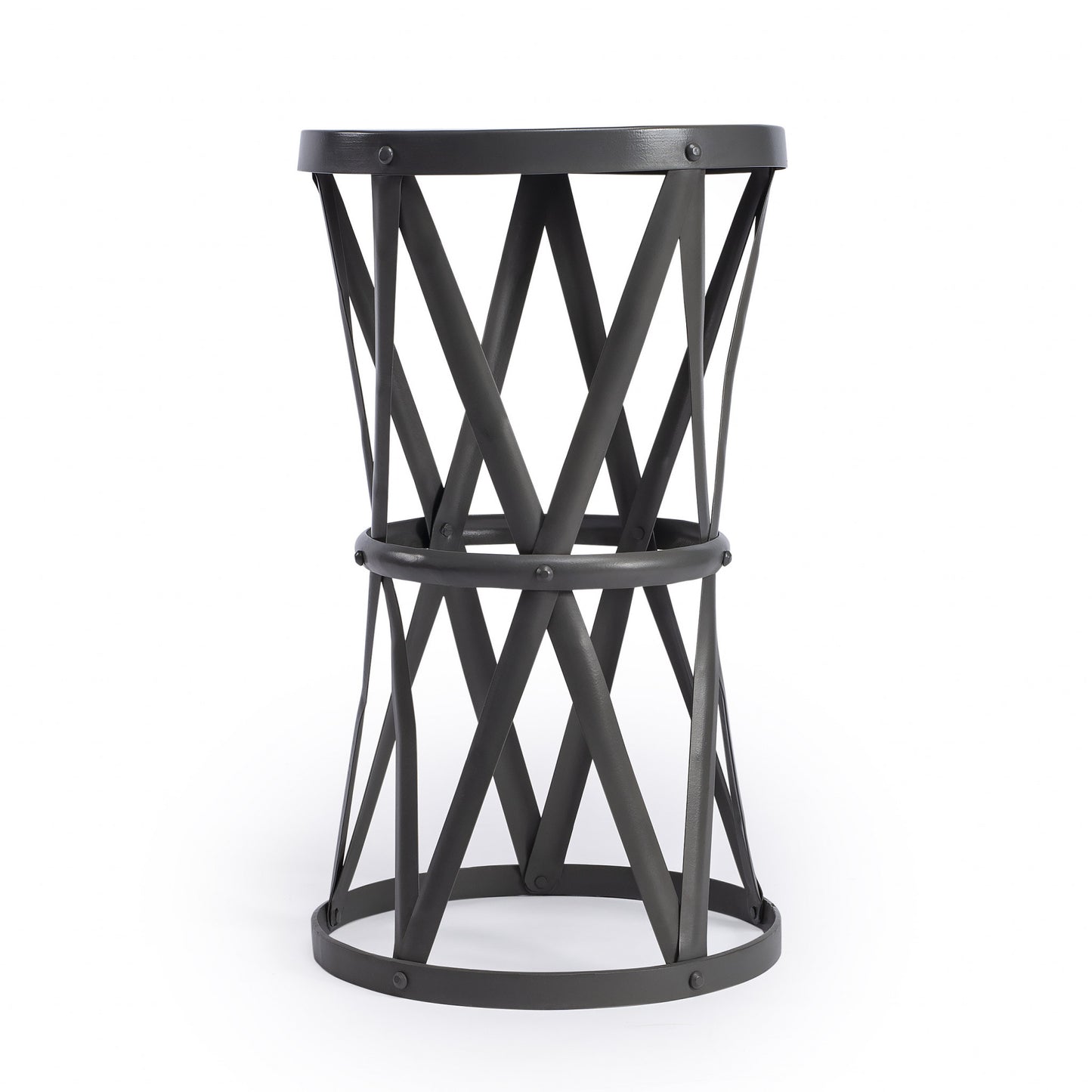 22" Gray Iron Hourglass Base Round Top End Table By Homeroots | End Tables | Modishstore - 2