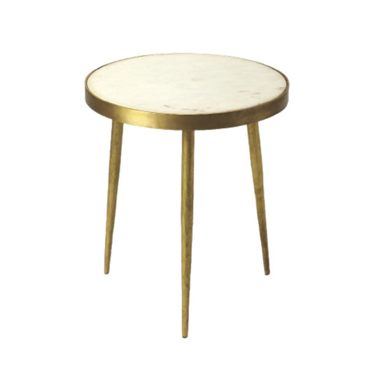 18" Gold And White Marble Round End Table By Homeroots | End Tables | Modishstore