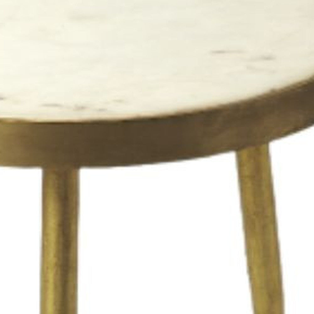 18" Gold And White Marble Round End Table By Homeroots | End Tables | Modishstore - 3