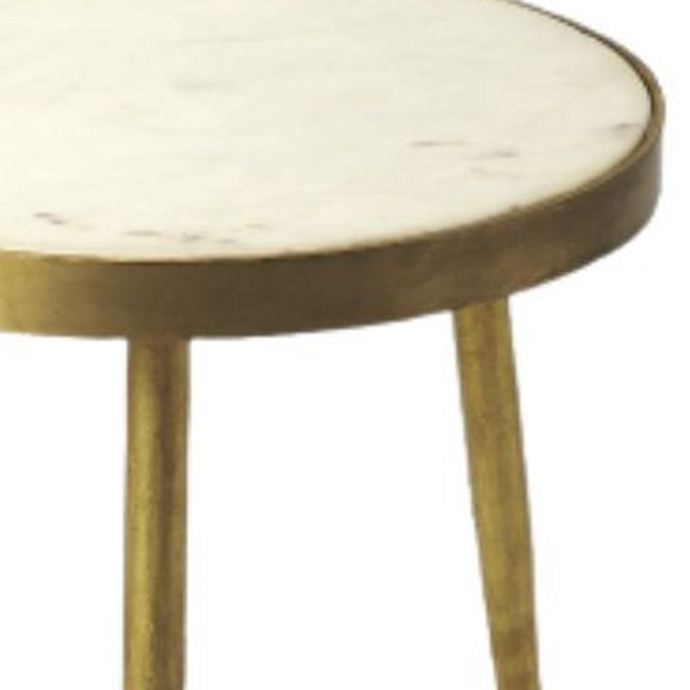 18" Gold And White Marble Round End Table By Homeroots | End Tables | Modishstore - 4