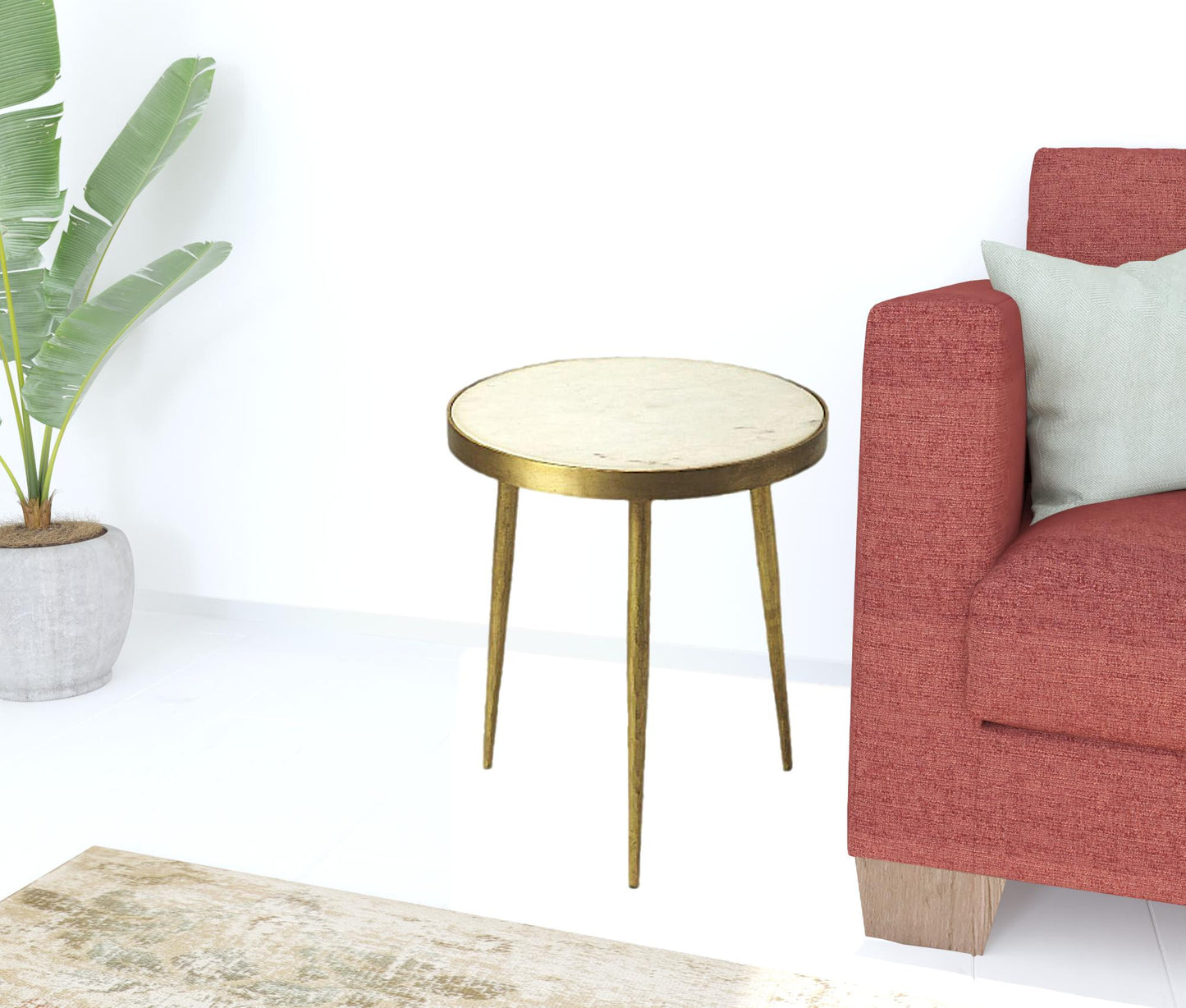 18" Gold And White Marble Round End Table By Homeroots | End Tables | Modishstore - 2