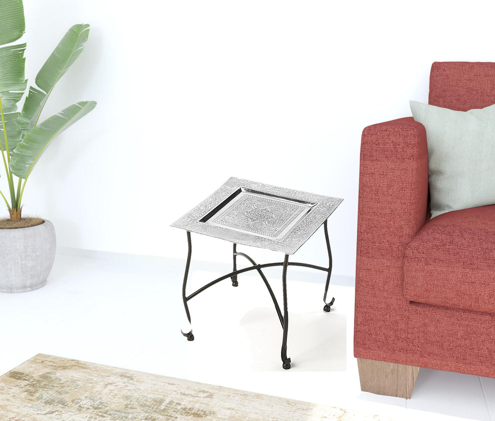 16" Black And Silver Textured Aluminum Square End Table By Homeroots | End Tables | Modishstore - 5