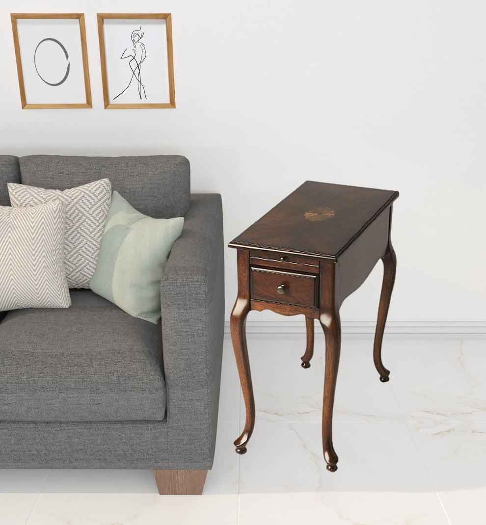 25" Cherry Brown Solid And Manufactured Wood Rectangular End Table With Drawer By Homeroots | End Tables | Modishstore - 2