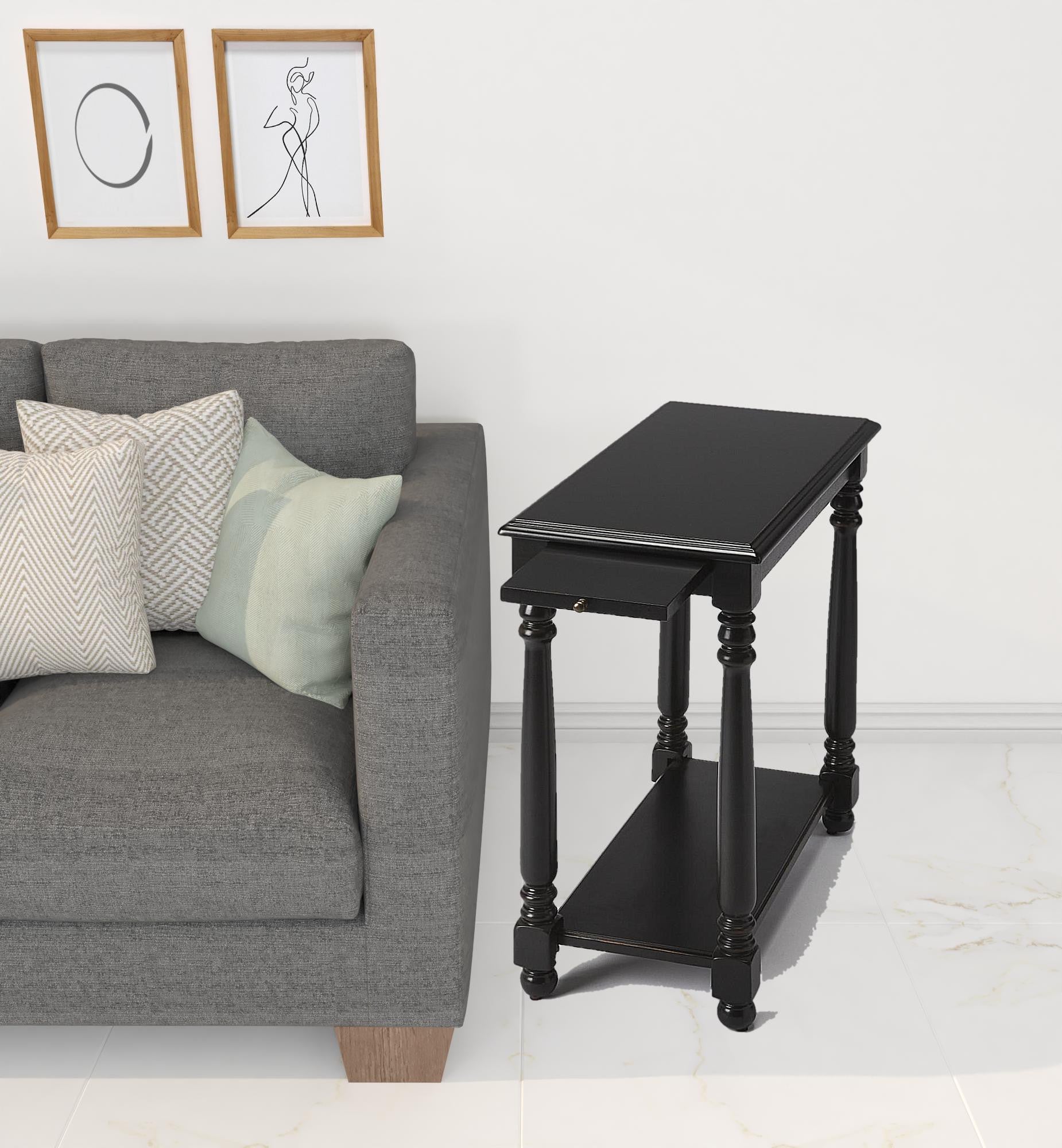 24" Black Manufactured Wood Rectangular End Table With Shelf By Homeroots | End Tables | Modishstore - 5