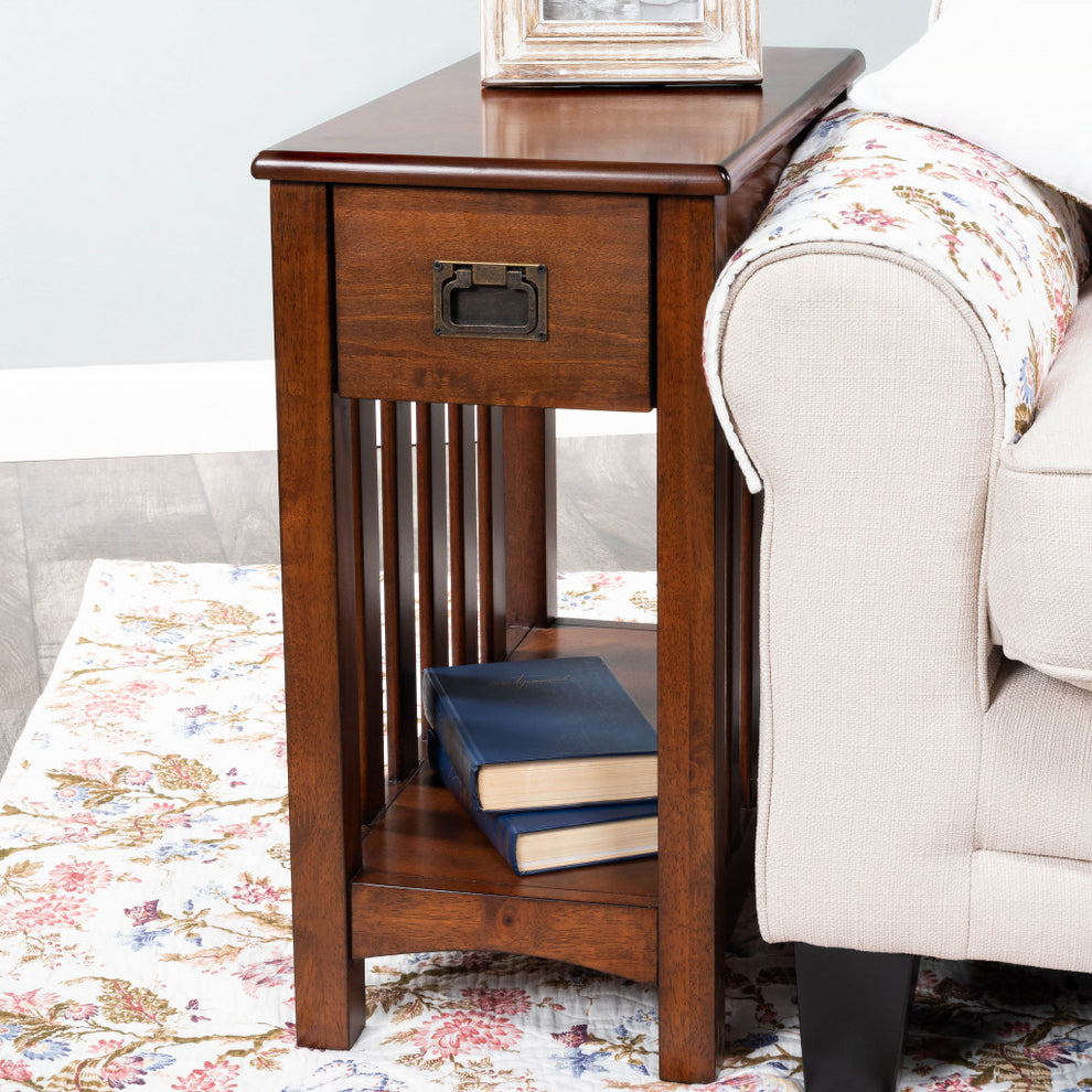 24" Dark Cherry Brown Rectangular End Table With Drawer And Shelf By Homeroots | End Tables | Modishstore - 8