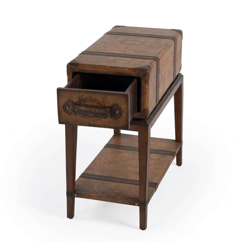 24" Brown Old World Map End Table With Drawer And Shelf By Homeroots | End Tables | Modishstore - 2