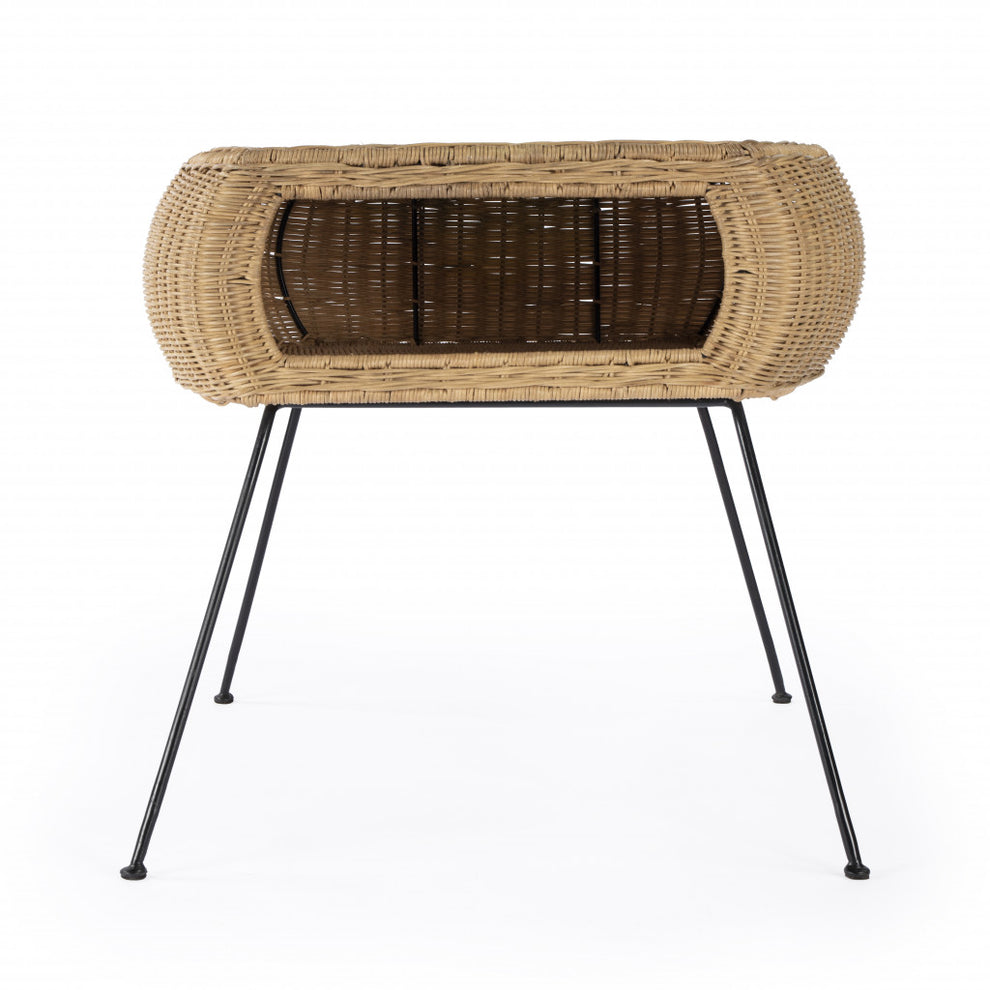 24" Natural Brown Rattan and Black End Table With Shelf By Homeroots | End Tables | Modishstore - 3