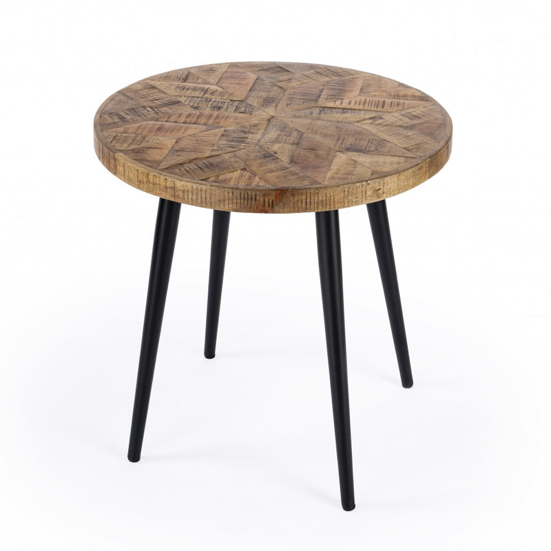 24" Brown Solid Wood and Black Round End Table By Homeroots | End Tables | Modishstore