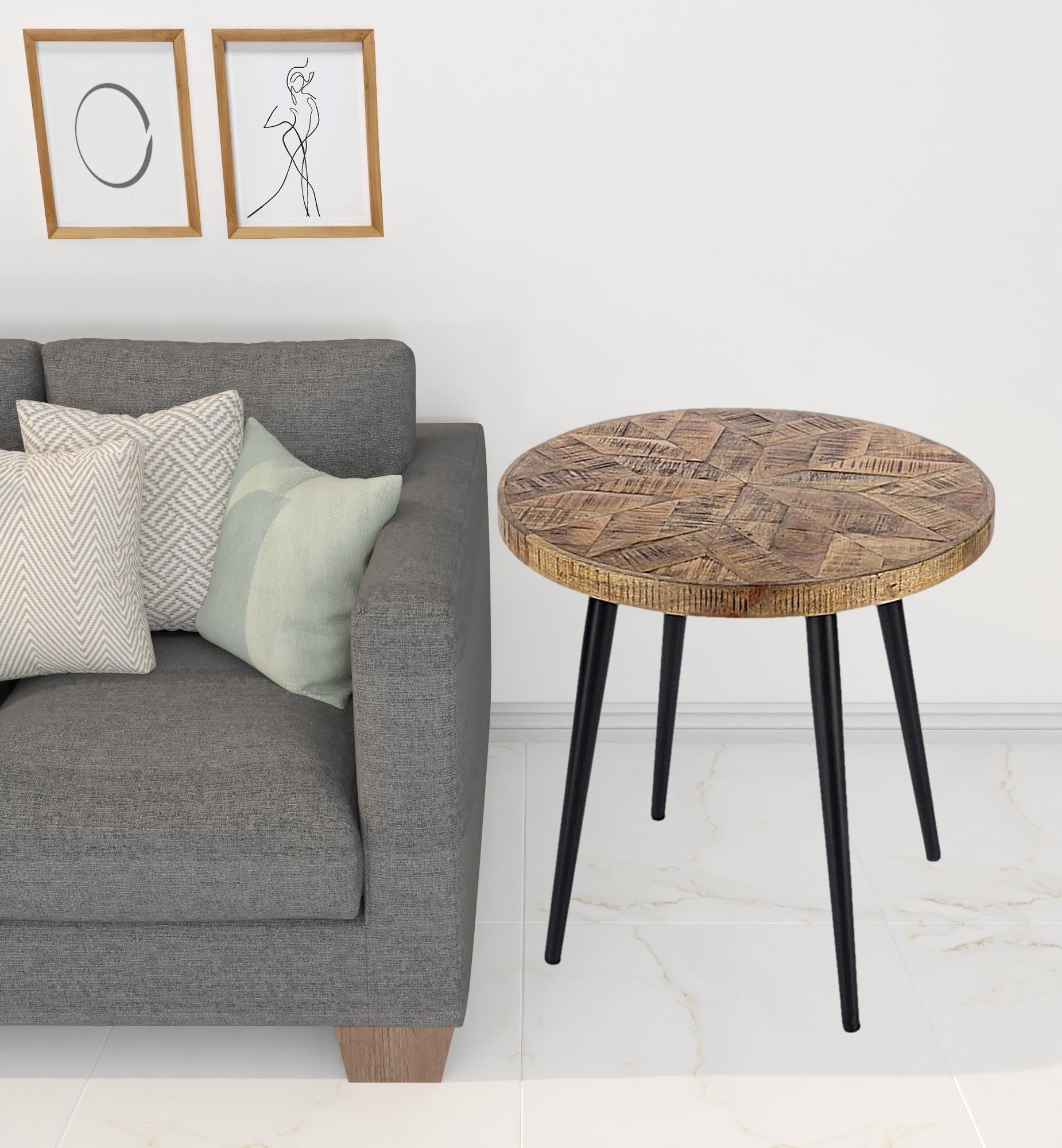 24" Brown Solid Wood and Black Round End Table By Homeroots | End Tables | Modishstore - 5