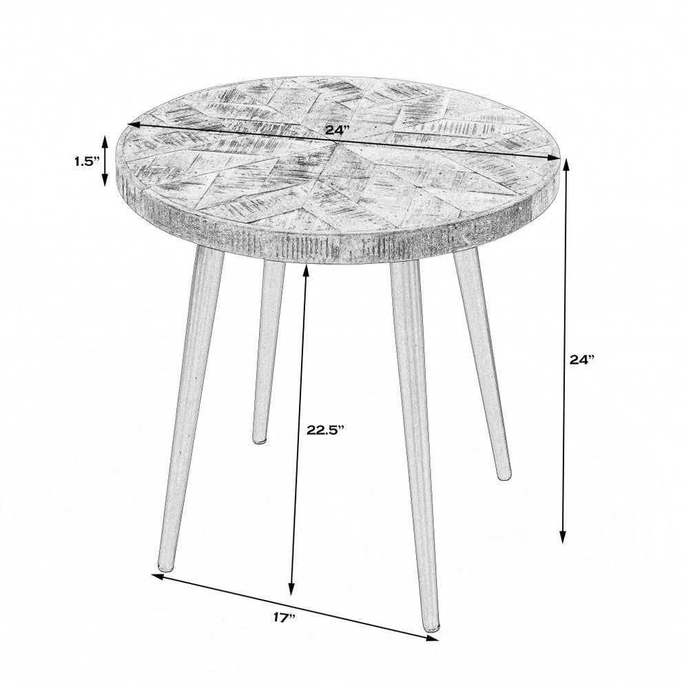 24" Brown Solid Wood and Black Round End Table By Homeroots | End Tables | Modishstore - 7